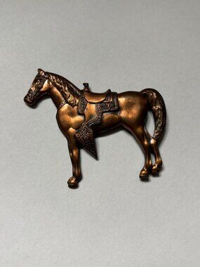 Vintage Copper Tone Carousel Horse Brooch Pin | Western Equestrian Statement